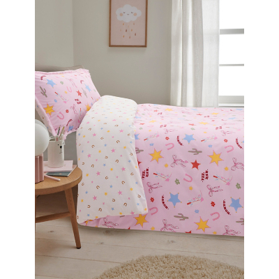 Pink Howdy Fringe Trim Pillowcase Reversible Duvet Set