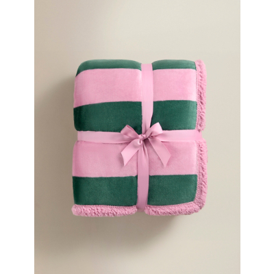 Pink & Green Stripe Supersoft Throw - 150 x 120 cm