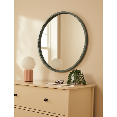 Green Ribbed Round Mirror