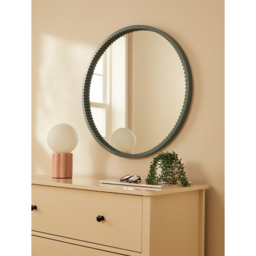 Green Ribbed Round Mirror