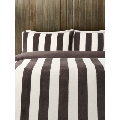 Brown & Cream Super-Soft Stripe Fleece Duvet Set