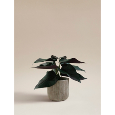 Green Artificial Real Touch Leaf In Cement Ribbed Pot 22cm