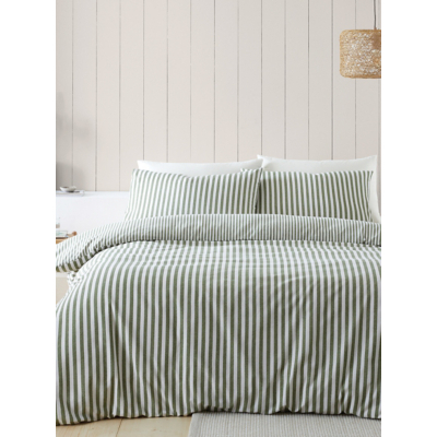 Catherine Lansfield Green Brushed Stripe Duvet Cover Set