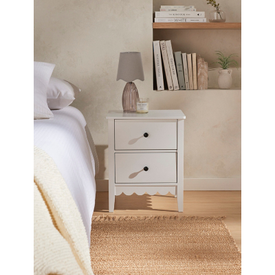 White Scalloped Wooden Bedside Table