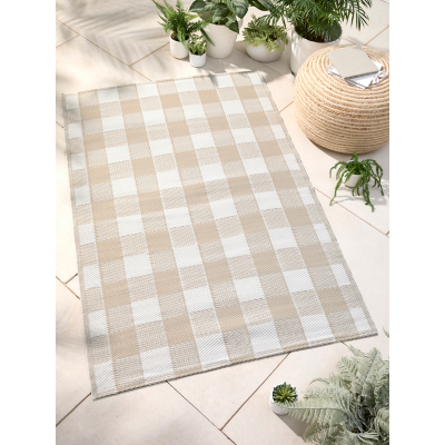 D & D Natural Gingham Outdoor Rug