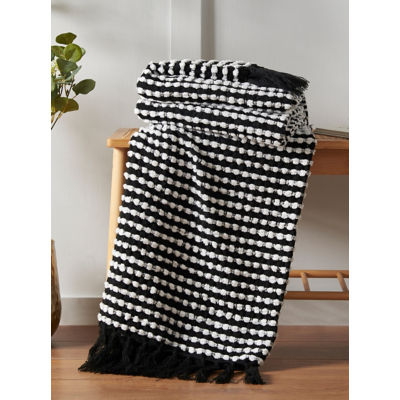 Catherine Lansfield Black Stab Stitch Blanket Throw - 125 x 150cm