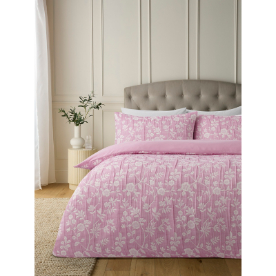 Pink & White Trailing Floral Matelassé Microfibre Duvet Set