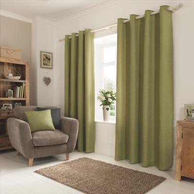 Green Textured Weave Eyelet Curtains