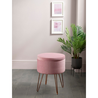 Pink Velvet Storage Stool