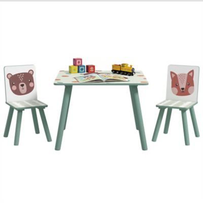 ZONEKIZ Green Woodland Kids Table and Chairs Set
