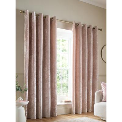 Catherine Lansfield Blush Crushed Velvet Eyelet Curtains