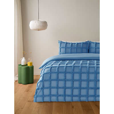 Blue Tufted Grid Microfibre Duvet Set