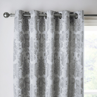 Catherine Lansfield Silver Damask Jacquard Eyelet Curtains