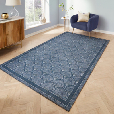 Catherine Lansfield Blue Deco Peacock Washable Rug