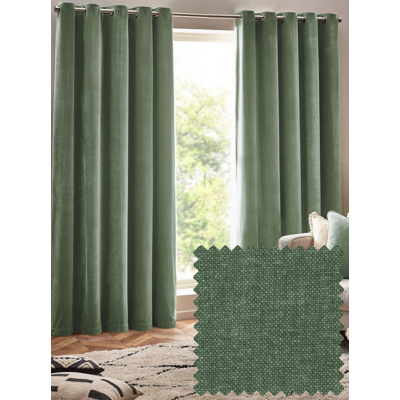 Yard Green Heavy Chenille Lined Velvet Eyelet Curtains