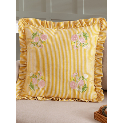 Wylder Yellow Martha Ruffle Embroidered Ruffle Cushion