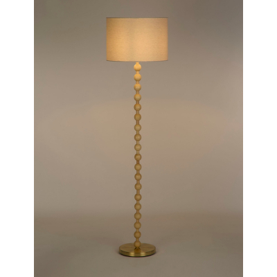 Searchlight Wooden Spindle Floor Lamp with Linen Shade