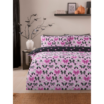 Black and Pink Spooky Bows Reversible Duvet Set