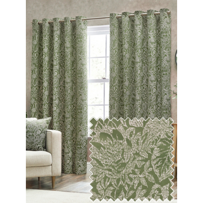 Wylder Nature Olive Bali Botanical Jacquard Eyelet Curtains