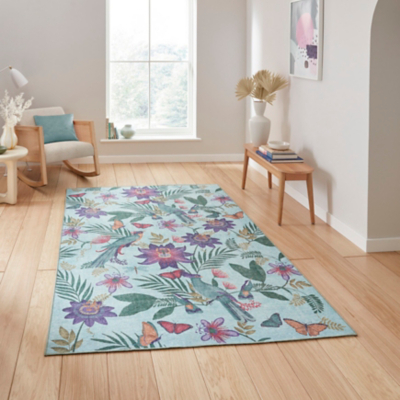 Catherine Lansfield Purple Tropical Birds Washable Rug