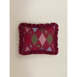 Burgundy Christmas Harlequin Embroidered Cushion