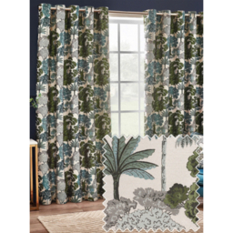 Wylder Nature Green Woodlands Floral Jacquard Eyelet Curtains