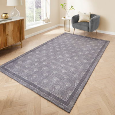 Catherine Lansfield Grey Deco Peacock Washable Rug