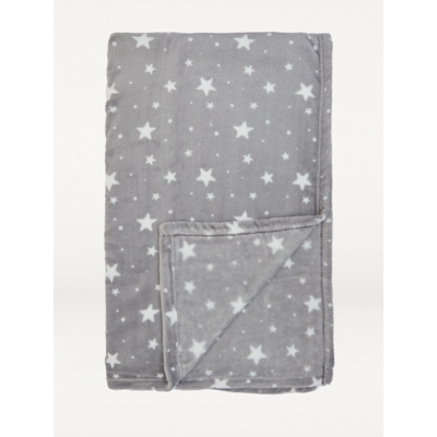 Grey Star Print Fleece Blanket - 150cm x 120cm