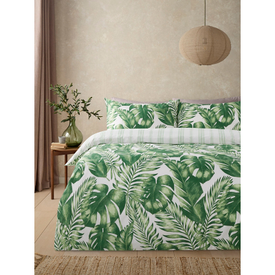 Green & White Palm House Cotton Reversible Duvet Set