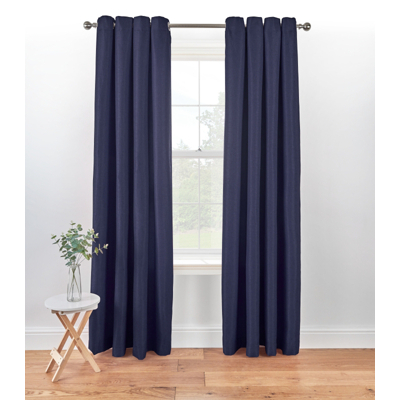 Ink Blue Textured Weave Eyelet Curtains