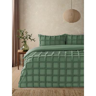 Green Tufted Grid Microfibre Duvet Set