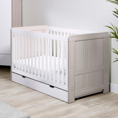 Ickle Bubba Grey & White Pembrey Cot Bed with Under Drawer