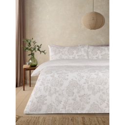 White and Cream Floral Birds Brushed Cotton Reversible Duvet Set