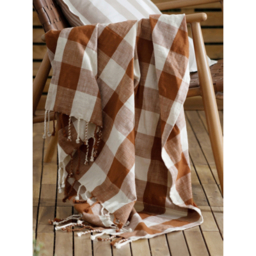 Yard Orange Chesil Check Tasselled 100% Cotton Throw - 130cm x 170cm