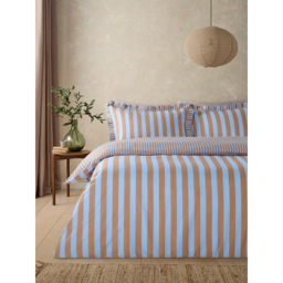 Mocha & Blue Box Pleat Striped Duvet Set