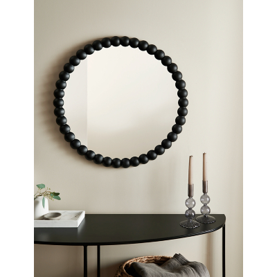 Black Round Bobbin Edge Mirror