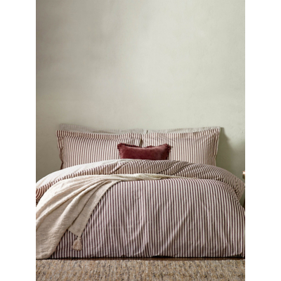 Hebden Dark Red Mélange Stripe 100% Cotton Duvet Cover Set