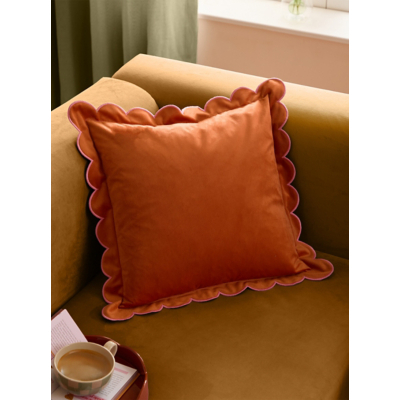 Furn Orange Lil Scallop Velvet Cushion