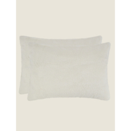 Cream Plain Teddy Pillowcase Pair