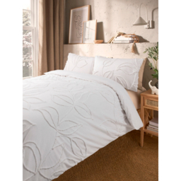 White Luxury 100% Cotton Tufted Leaf Duvet Set