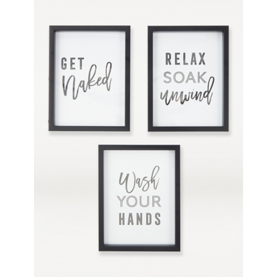 Black Bathroom Slogan Framed Print 3-Pack