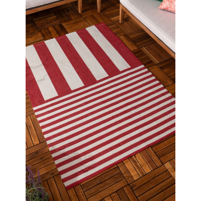 Furn Deck Red & White Stripe Printed Indoor & Outdoor Rug