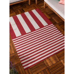 Furn Deck Red & White Stripe Printed Indoor & Outdoor Rug
