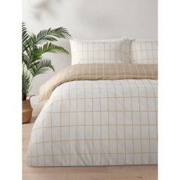 Natural Microfibre Checked Reversible Duvet Set
