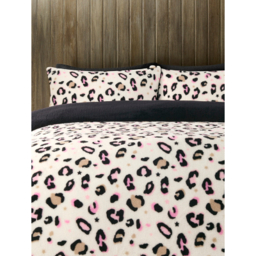 Black, White & Pink Leopard Teddy Fleece Duvet Set