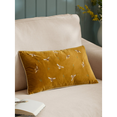 Ramble Bees Embroidered Velvet Cushion
