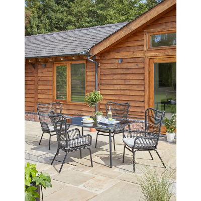 Arizona Black Rattan Rectangular Outdoor Dining Set - 5 Piece