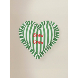 Green & White Brew Crew Striped Frill Heart Cushion