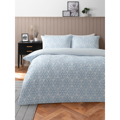 Blue & White Two-Tone Heat Pressed Flower Embossed Duvet Set