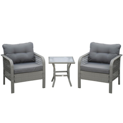 Outsunny Rattan Bistro Set with Glass Top Coffee Table Grey